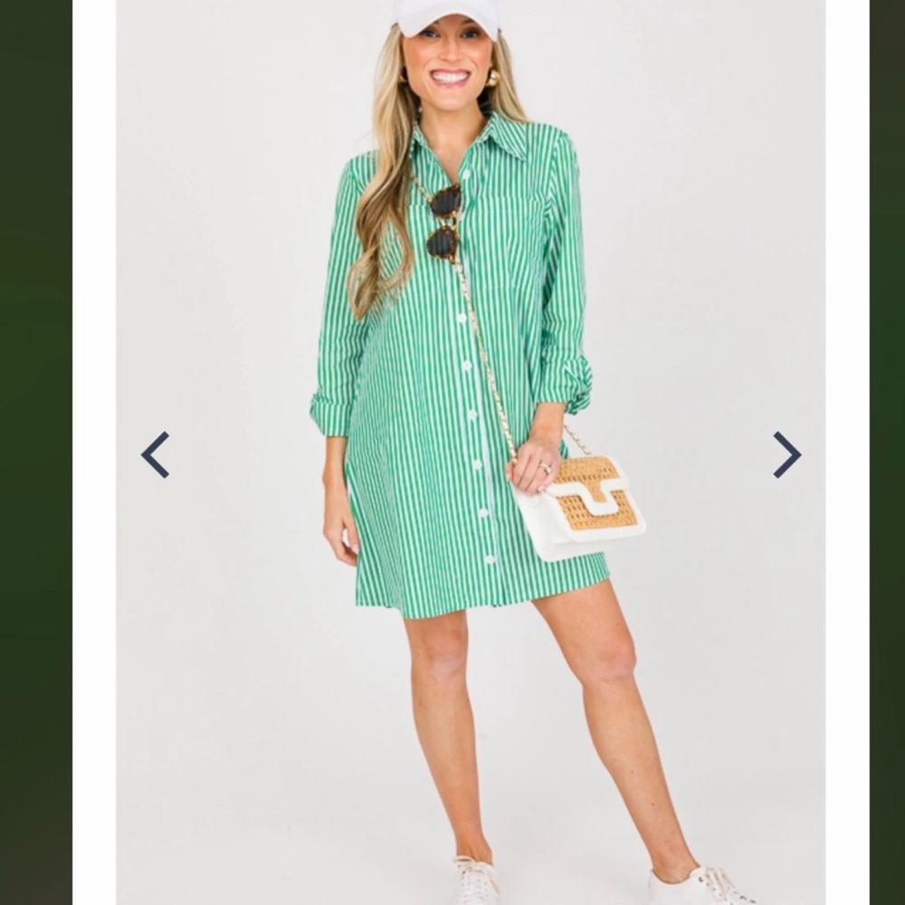 Striped Green Button-Front Shirt Dress - Casual Women’s Dress